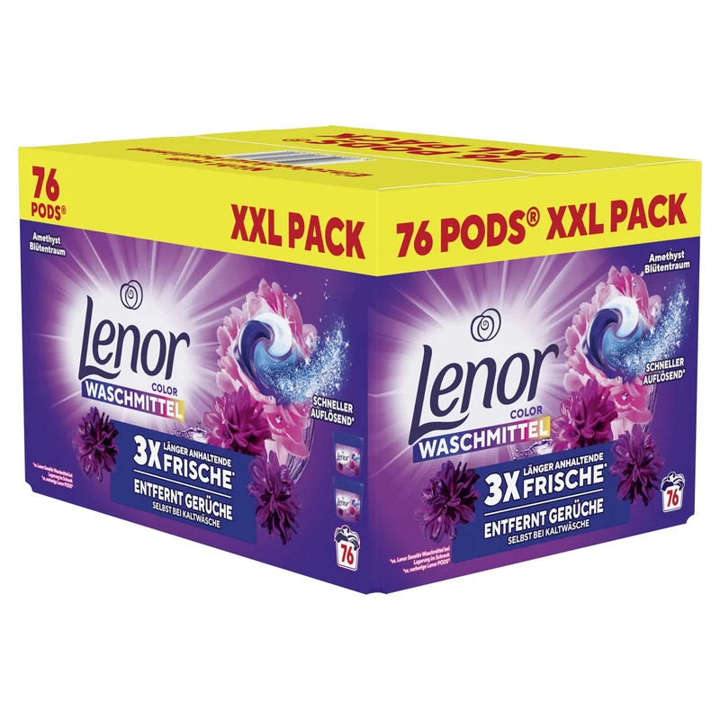 Lenor All in 1 PODS Colorwaschmittel Amethyst Blütentraum, mit Weichheit & Frische